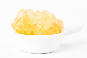 Large Yellow Rock Sugar Cubes in White Bowl - Handmade Natural Crystalline Sweetener