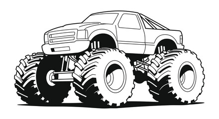 A large monster truck with oversized tires and a pickup truck body style vehicle © msunny93