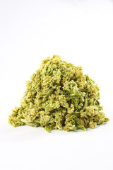 Dried Green Cauliflower Florets Pile on White Background for Healthy Cooking