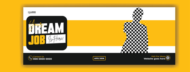 Dream job fair poster with a smartphone displaying a checkered pattern and text about job opportunities