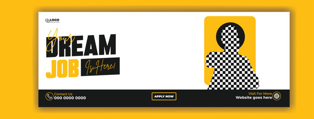 Dream job fair poster with a smartphone displaying a checkered pattern and text about job opportunities