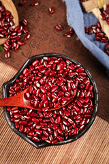 Fresh Red Adzuki Beans in Cast Iron Pan - Healthy Legumes for Traditional Cooking and Nutrition
