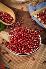 Fresh Red Kidney Beans from Guizhou China Farm - Traditional Asian Legumes and Healthy Grains on Bamboo Background