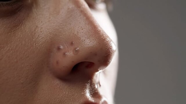 close up of person's nose with pimples and oily skin