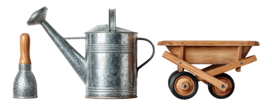 Vintage Gardening Tools Isolated on Transparent Background