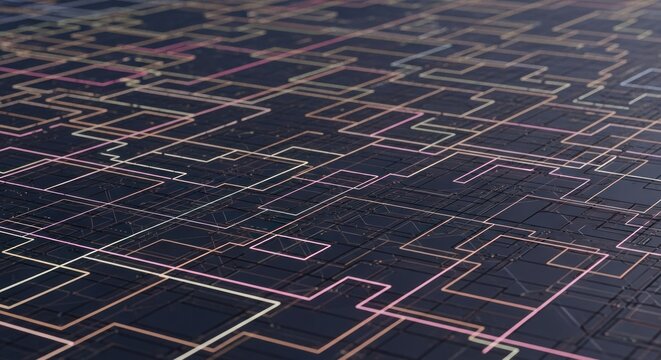 Abstract network lines on a dark surface, shallow depth of field