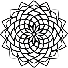Vector art of complex geometric mandala pattern, showcasing interwoven shapes and a central floral design, creating a visually stunning and symmetrical abstract ornament