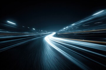 Night highway, motion blur, city lights, fast speed
