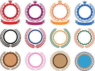 Colorful Laurel Wreath Badge and Circle Emblem Frame Set