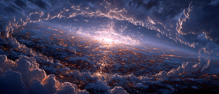 Aztec Myth・Fifth Sun Sacrifice Furnace・Stellar Alchemy | Dying Star in Supernova Phase, Neutron Star "Divine Heart" Emitting Radiation, Jaguar-Patterned Carbon Nebula, Iron-Crystal Eagle Crown, Tektit