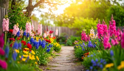 Obraz premium Colorful garden path in spring