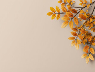 Golden autumn paper leaves background with minimal design
