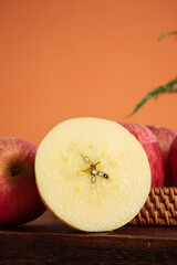 Fresh Red Striped Fuji Apples from Yantai Shandong China Cross Section Seeds Basket