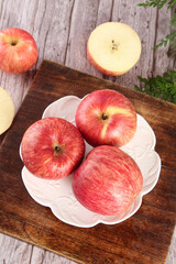 Fresh Red Striped Fuji Apples from Luochuan on Wooden Display Board