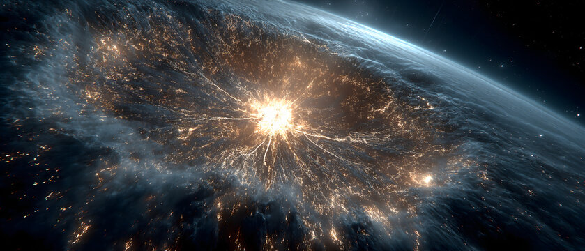 Aztec Myth・Fifth Sun Sacrifice Furnace・Stellar Alchemy | Dying Star in Supernova Phase, Neutron Star "Divine Heart" Emitting Radiation, Jaguar-Patterned Carbon Nebula, Iron-Crystal Eagle Crown, Tektit