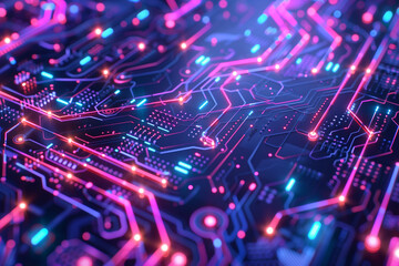 Obraz premium This captivating abstract circuit board pattern showcases glowing lines and circuit paths in vibrant colors