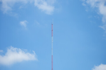 Radio transmission towers are made of white and red aluminum.