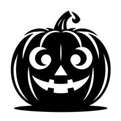 Black and white vector silhouette of a Halloween pumpkin on white background


