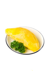 Fresh Golden Durian Flesh with Shell on Plate - Thai Tropical Fruit King of Fruits Exotic Delicacy