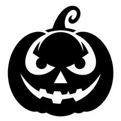 Black and white vector silhouette of a Halloween pumpkin on white background

