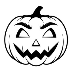 Black and white vector silhouette of a Halloween pumpkin on white background

