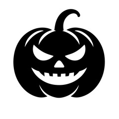 Black and white vector silhouette of a Halloween pumpkin on white background

