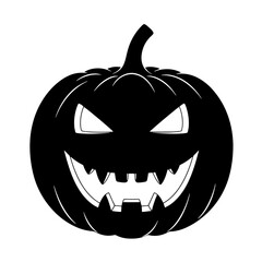 Black and white vector silhouette of a Halloween pumpkin on white background

