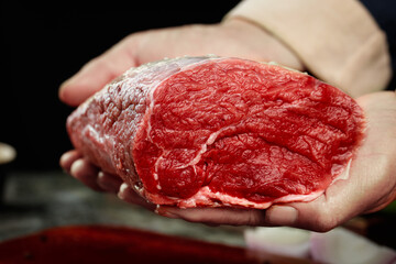 Fresh Raw Beef Shank Cut with Tendon in Hands - Premium Butcher Meat for Cooking