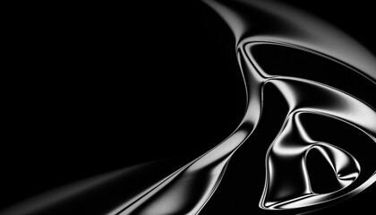 Luxury metallic black abstract background with smooth liquid chrome wave texture design