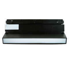 Black rectangular magnetic track light fixture with frosted panel, isolated on white background, designed for modern interior lighting applications.