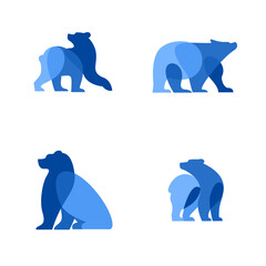 Modern Blue Bear Logo Design Collection. Abstract Geometric Bear Silhouettes in Various Poses, Ideal for Branding and Graphic Elements.