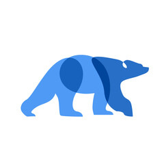 Stylized Blue Polar Bear Walking Illustration with Overlapping Transparent Shapes