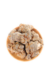 Dried Pseudoginseng Panax Notoginseng Roots Wenshan Yunnan Traditional Chinese Medicine Herbs in Wooden Bowl