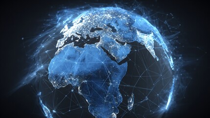 Digital Globe of Earth with Network Connections in Blue and Black Background