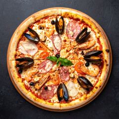 シーフードピザ　AI生成画像　