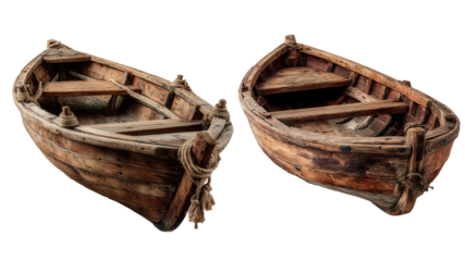 Abandoned old wooden boat isolated on transparent background