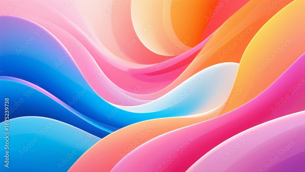 Wall mural colorful abstract waves background with smooth gradients and modern design, multicolored shapes back