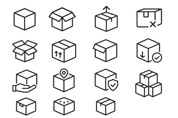 Set of shipping box icons with various packaging symbols