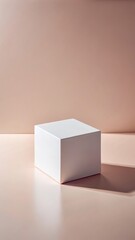 Minimalist white cube on a textured pastel background with soft shadows