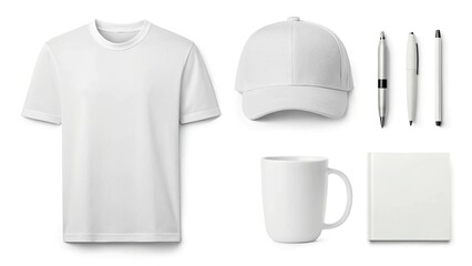 Blank white promotional merchandise set for branding and design