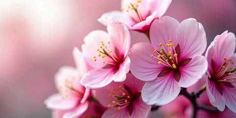 Obraz premium Cherry blossom flowers in full bloom with soft pink petals and blurred background symbolizing spring and renewal