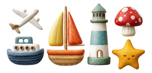 Colorful Wooden Toys on Transparent Background