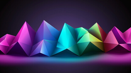 Polygonal shards in various hues reflect light in a striking arrangement. The angular shapes create dynamic contrasts, enhancing the visual appeal in a low-light setting