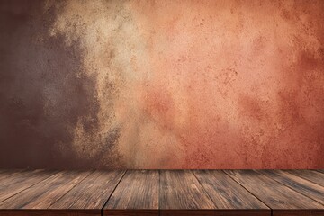 Rustic wooden tabletop in front of a textured distressed warm toned background with a grunge effect