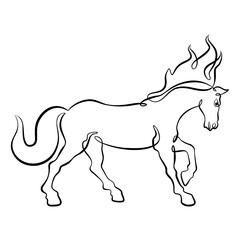 Continuous one line drawing beautiful horse. Symbol of the year 2026 is a fiery horse. One continuous line isolated minimal illustration.Not AI.