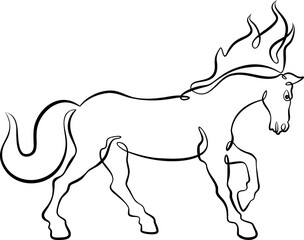 Continuous one line drawing beautiful horse. Symbol of the year 2026 is a fiery horse. One continuous line isolated minimal illustration.Not AI.