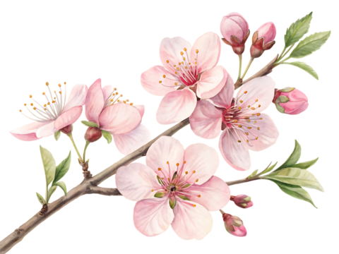 Background with pink flowers watercolor delicate blossoms. isolated on white background
,PNG.AI Generated.
