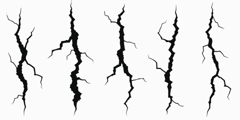 Set of five black vertical crack illustrations on a white background