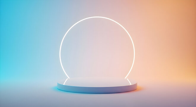Neon Circle Light Product Display Stand Minimalist 3D Render