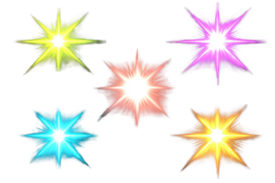 Glowing color light flares set creates vibrant visual effects isolated on transparent background